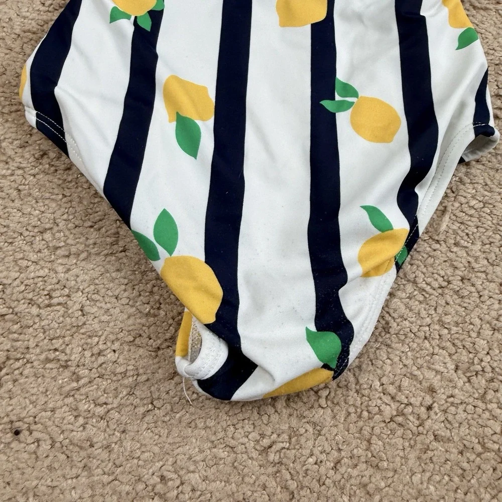 Janie and Jack Swimsuit Girls 4 Citrus Lemon Blue Stripe Ruffle One Piece UPF 50
